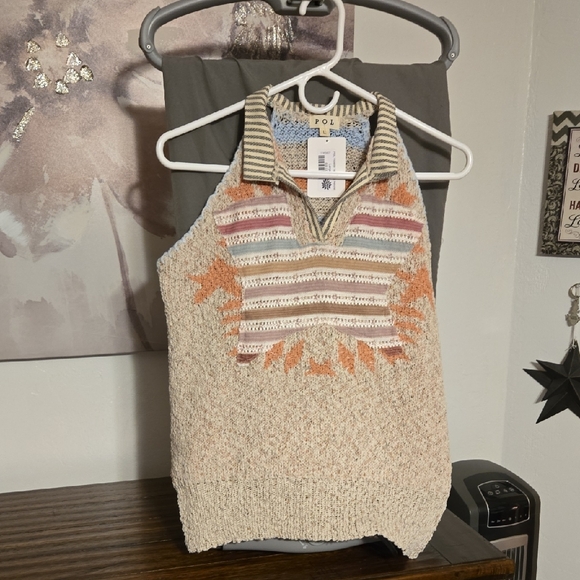 POL Tops - POL Multicolor Knit Halter Top L